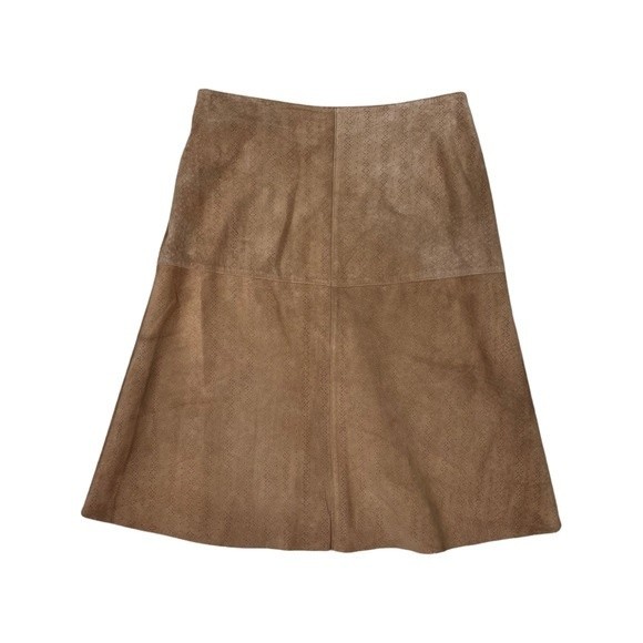 Vintage Mark Alan Tan Perforated Genuine Leather Western Midi Skirt Size Large - Picture 1 of 7